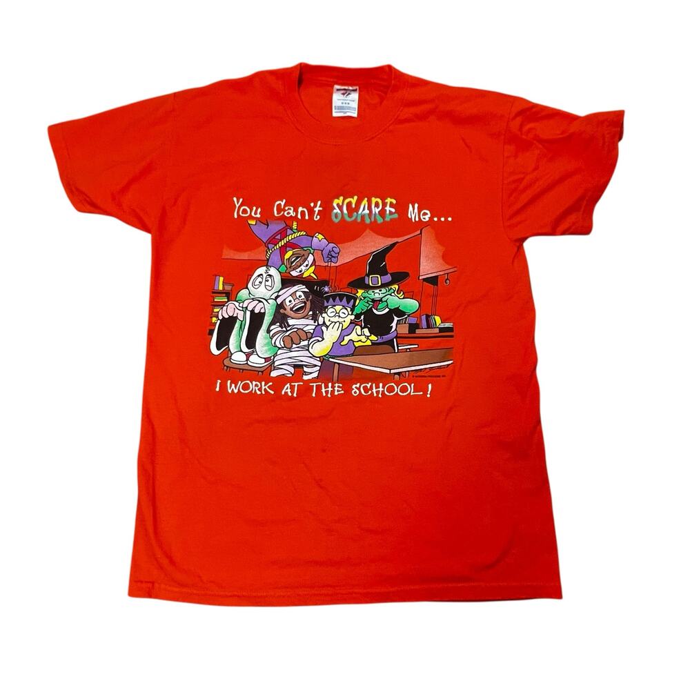 Halloween witch, mummy, ghost, funny teacher graphic adult T-shirt size medium